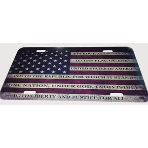 Patriotic Aluminum License Plate Cover With US Flag Pledge Of Allegiance •42